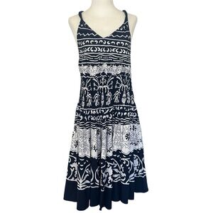 Cassee's Navy White Boho Coastal Nautical Flirty Cotton Midi Dress Size M